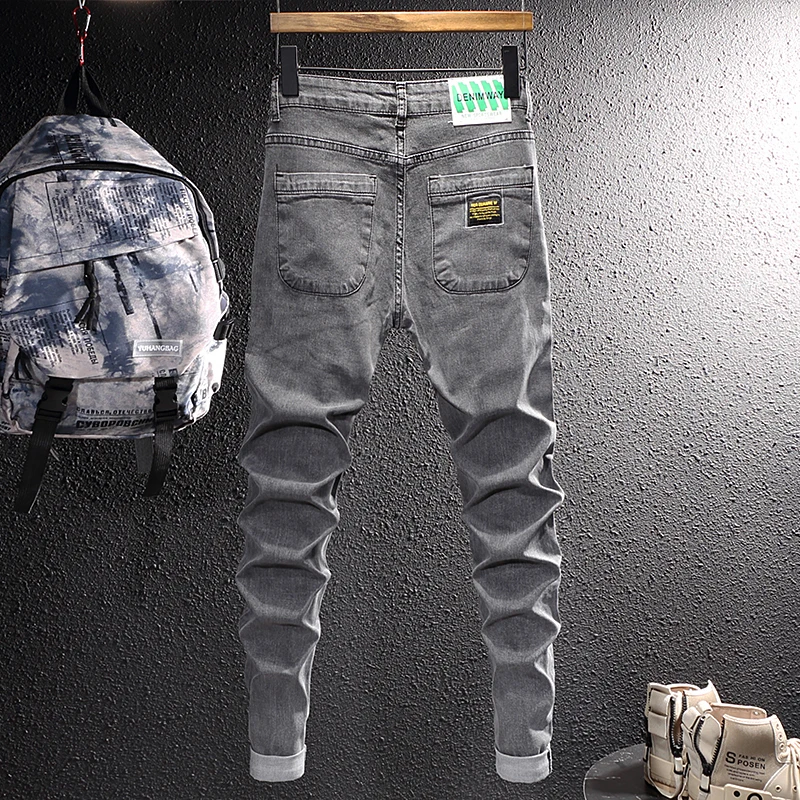 Newly Streetwear Fashion Men Jeans Retro Gray Elastic Slim Fit Vintage Designer Jeans Men Korean Style Casual Denim Pencil Pants