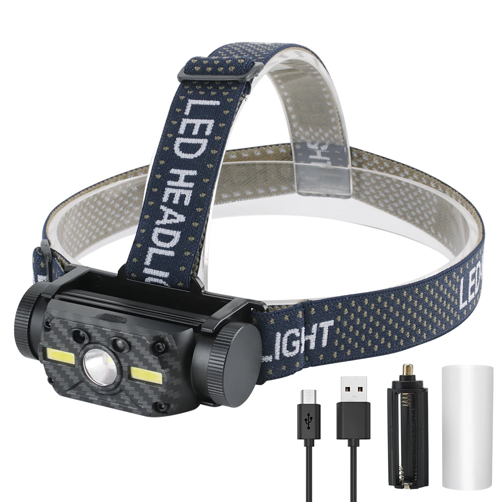 BORUiT B34 XM-L2 + 2 * COB светодиодный налобный фонарь с ИК датчиком движения 18650 лм
