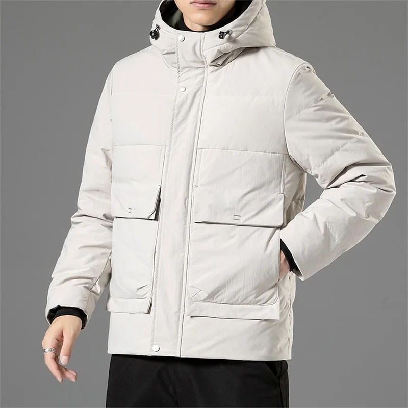 

White Hooded Down Jacket Men Casual Winter Windbreaker Jacket With Hood Men Warm Down Coat Winter Jacket Men Fashion 2021