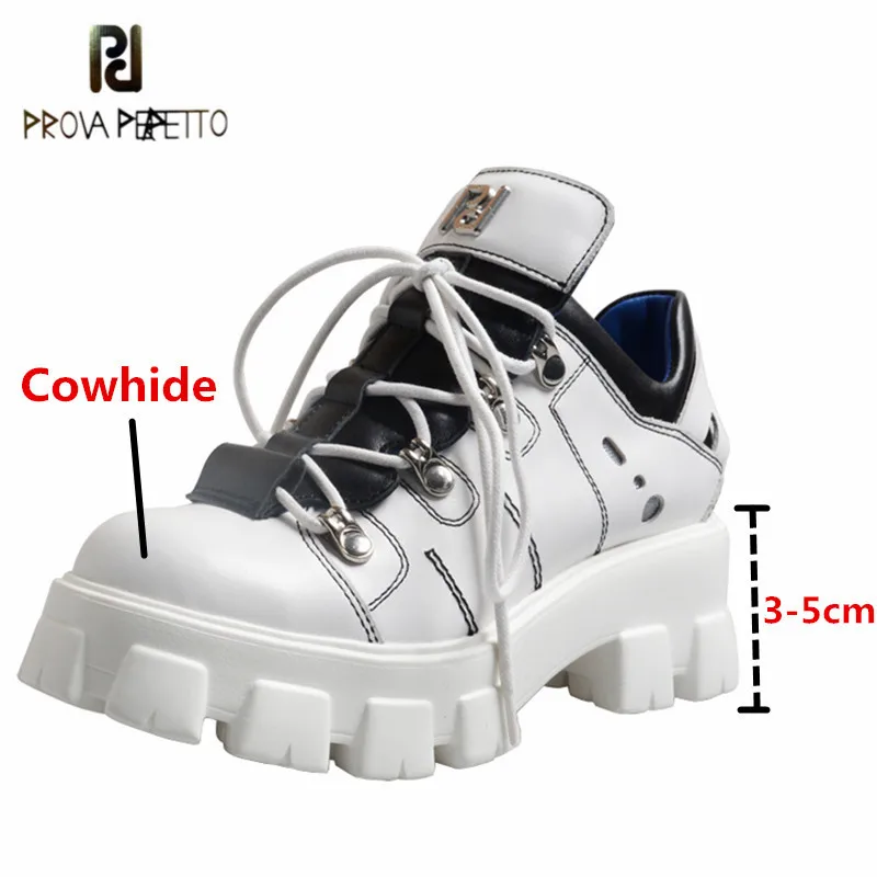 

Prova Perfetto High Quality Classics Genuine Leather Women's Sneaker Mixed Colors Round Toe Cross-tied Thick Bottom Casual Shoes