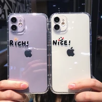 punqzy transparent nice and rich cute phone case for iphone 13 11 12 pro max 6 7 8 plus 12mini xr xs x soft tpu black case cover