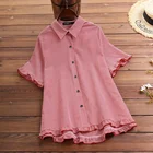 Лето 2020, рубашки с отворотом и коротким рукавом ZANZEA, Женская винтажная клетчатая блузка с оборками в клетку, туника, топы, женская блузка, блузы