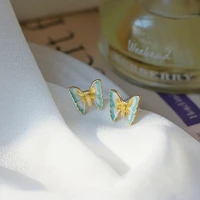 new cute korean mori super fairy women stud earrings 2021 exquisite small blue and white butterfly earrings jewelry earring