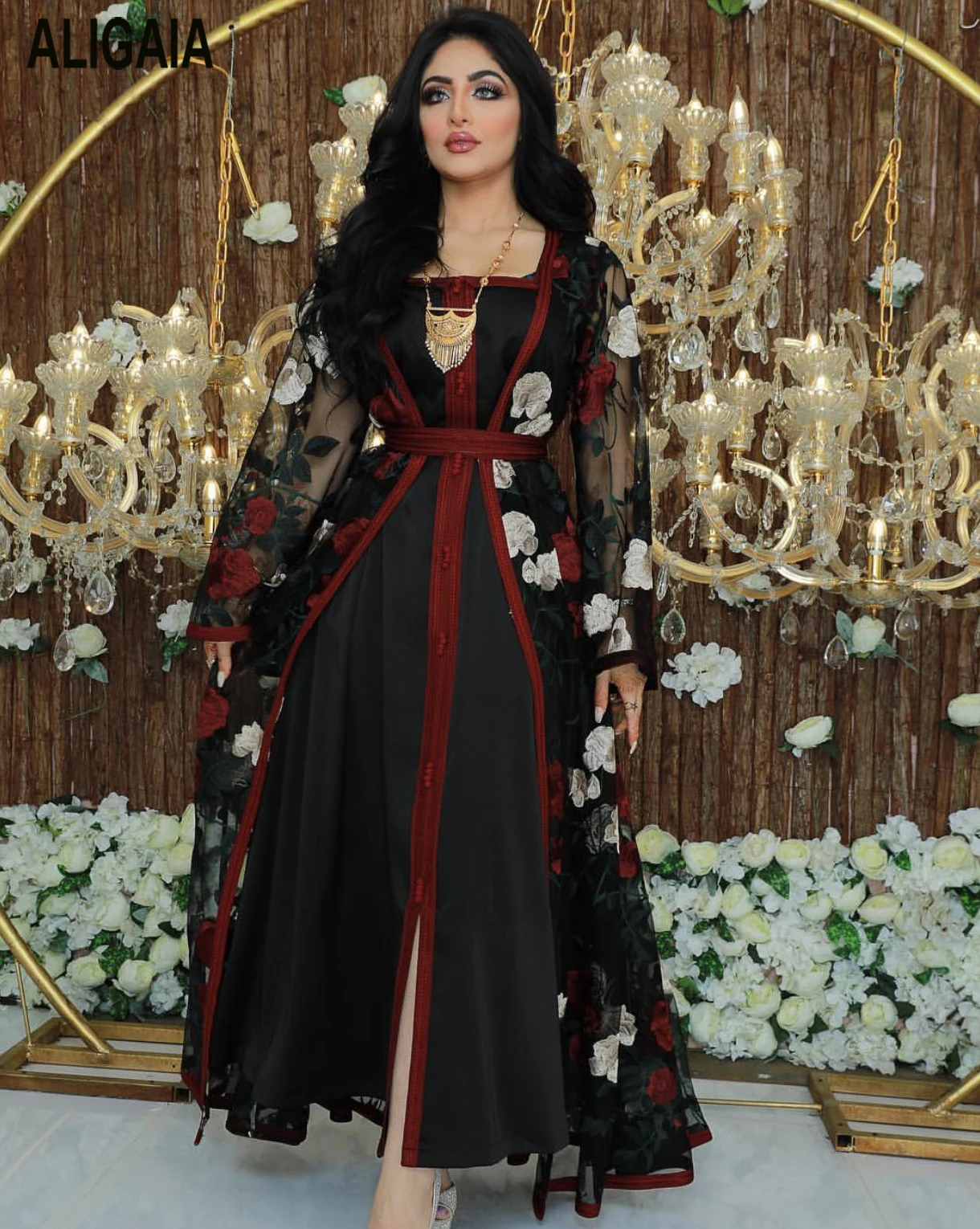 

2021 New Fashion And Extravagant Women Lace Mesh Embroidery Printed Dress Ladies Summer Long-Sleeved Women Clothing