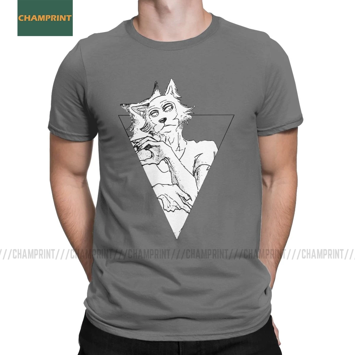 Мужская треугольная футболка Beastars с аниме хлопковая одежда животными волк