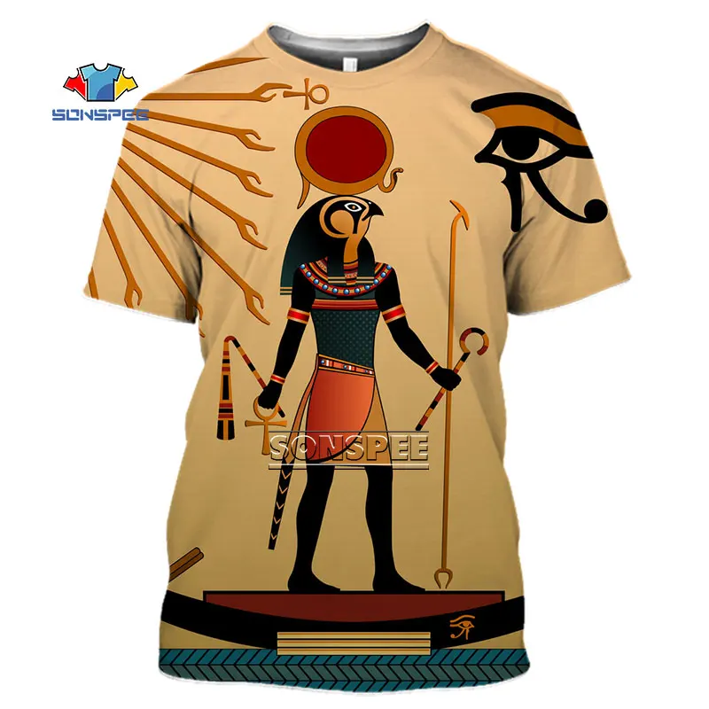 

SONSPEE 3D Print Ancient King Tutanchamun T-shirt Egyptian Character Tee Eye of Horus Short Sleeve Summer Casual Hip Hop Tops