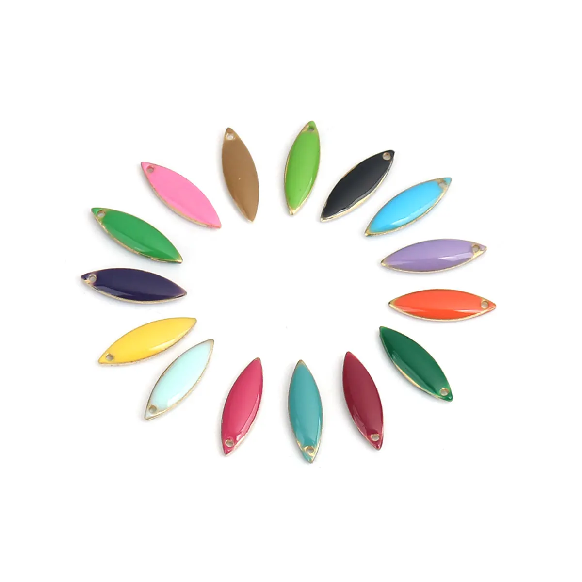 Double Sided Enamelled Sequins Charms Copper Olive Shape Enamel Pendants 16*5mm For DIY Jewelry Making, 10 PCs