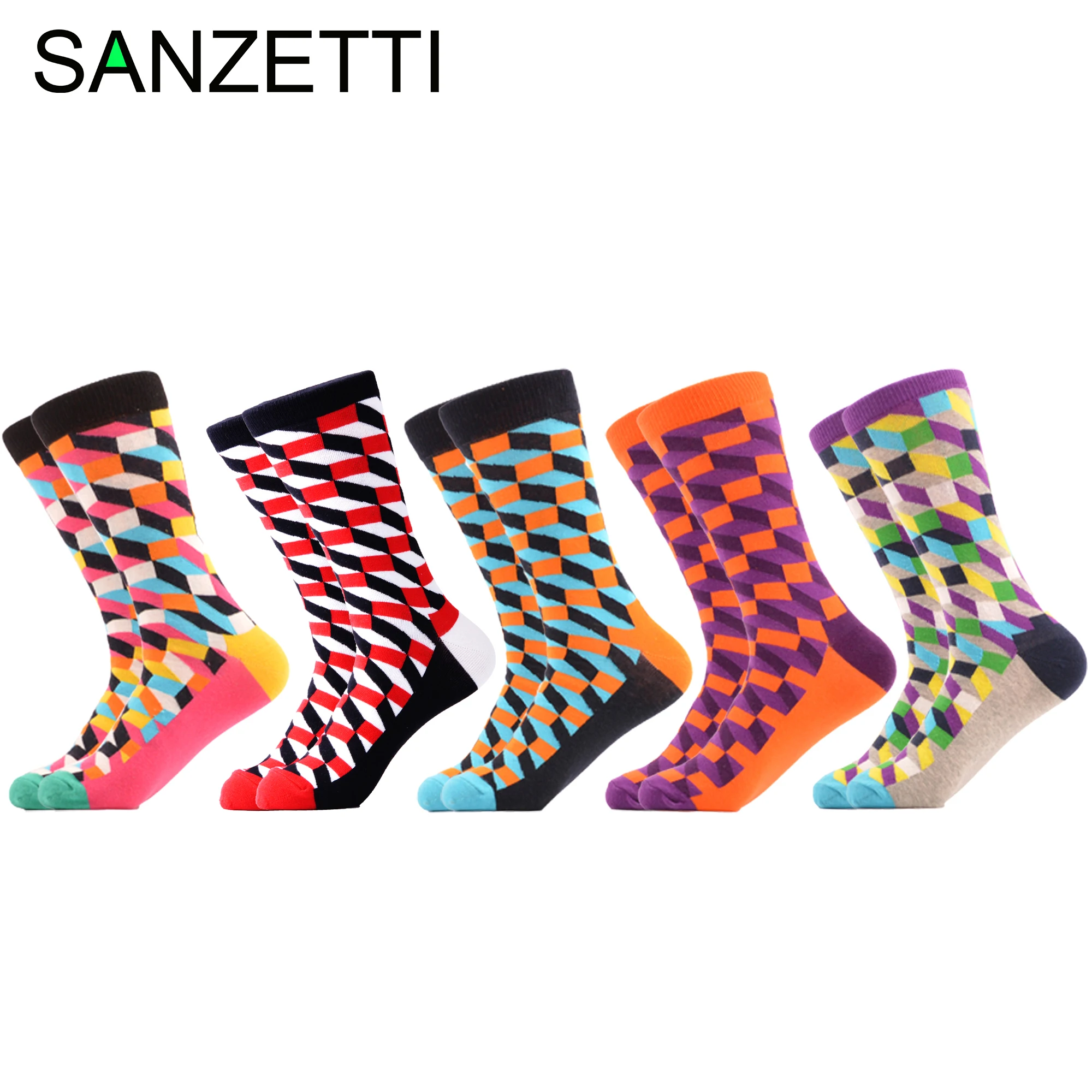 SANZETTI 5 пар/партия 2020 новые повседневные мужские носки яркие прямоугольные