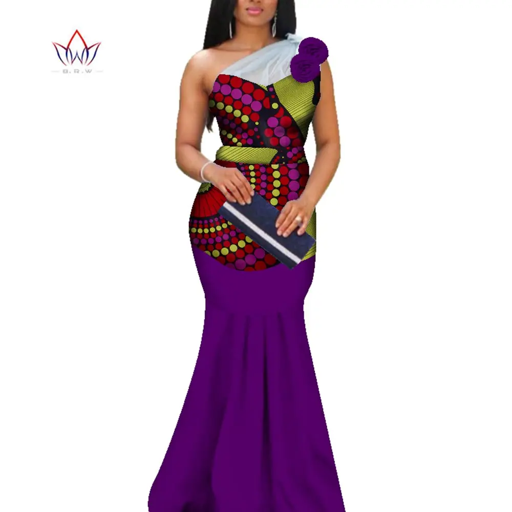 Applique African Print Long Dresses for Women Bazin Riche Mermaid Draped Style Custom Wedding Clothing WY3377 | Тематическая одежда