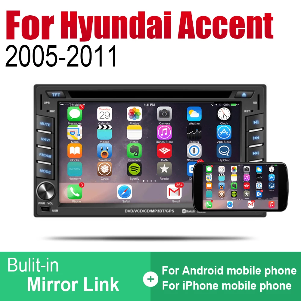 Автомагнитола 2 Din на Android для Hyundai Accent 2005 2006 2007 2008 2009 2010 2011 мультимедийный плеер с GPS