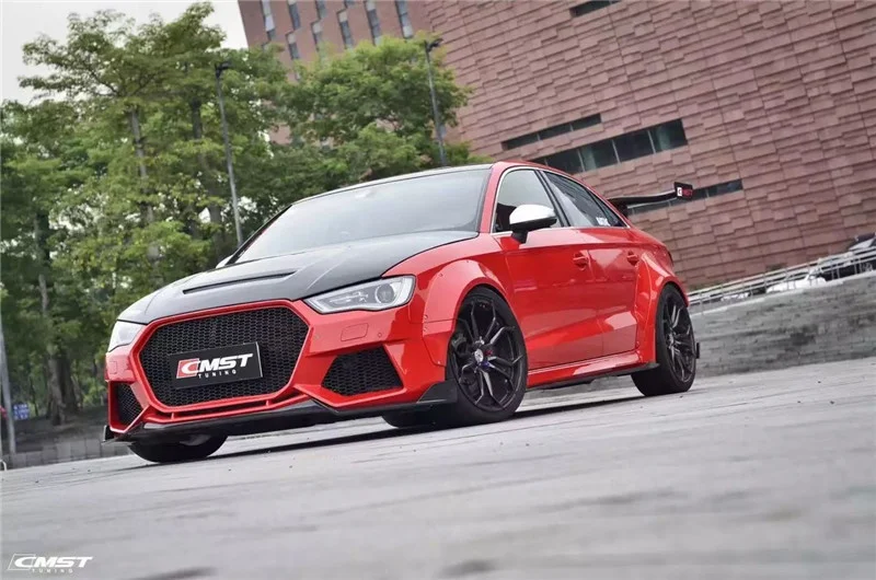 

Подходит для Audi S3, устанавливаемый Cmst широкий корпус, охватывающий A3 углеродное волокно, передняя крышка машины, комплект задних губ
