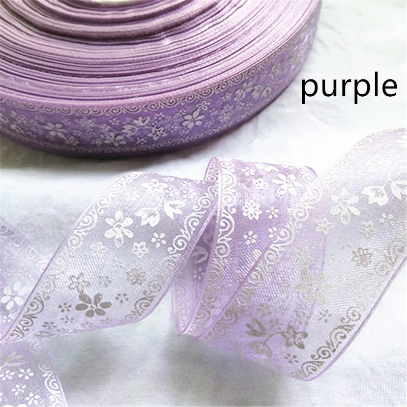PURPLE Suoja 5/20 метров/упаковка 25 мм печатные цветочные ленты из органзы Ткань DIY банты для волос подарочная упаковка свадебное украшение для вечеринки; Рождество - Цвет: PURPLE