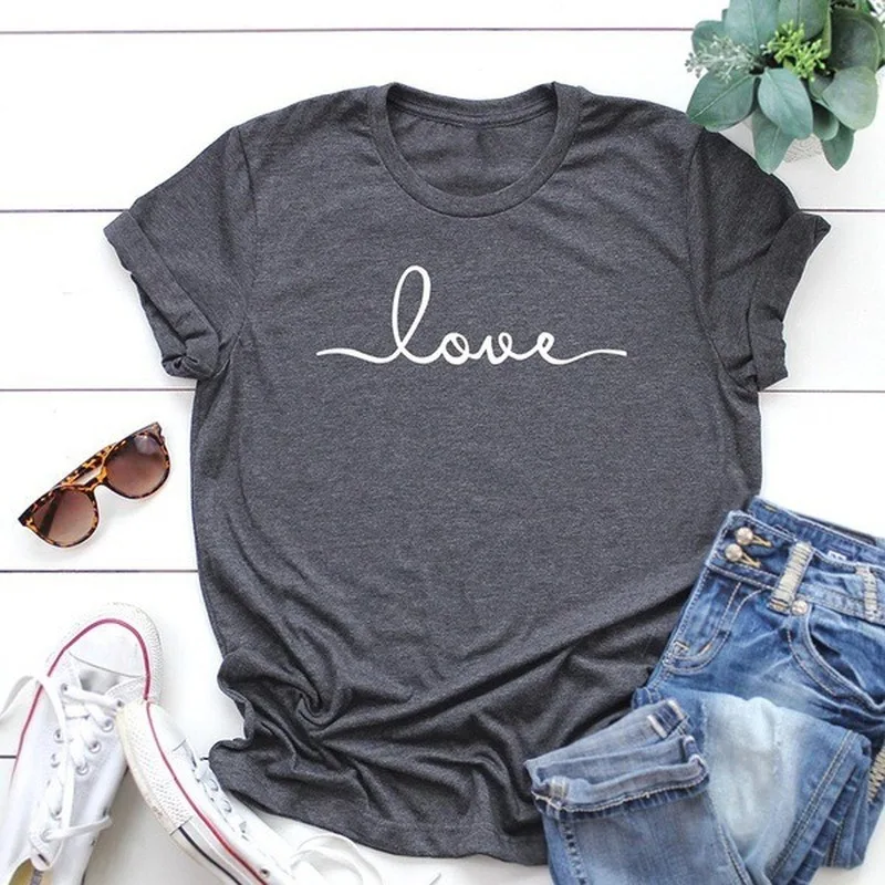 

Simple Love Letter Print T Shirt Women Short Sleeve O Neck Loose Tshirt Summer Women Tee Shirt Tops Camisetas Mujer