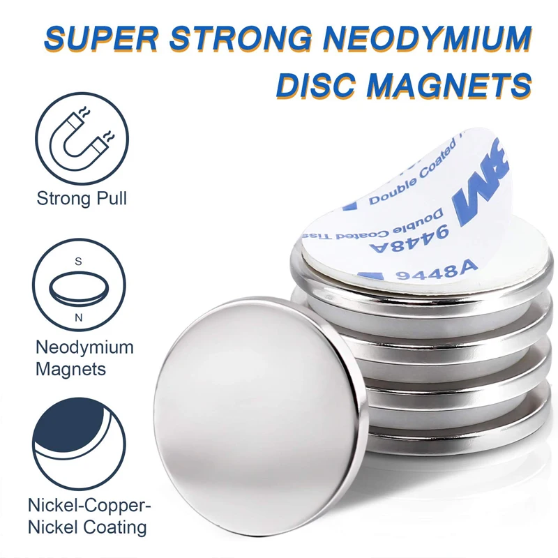 

Strong Neodymium Disc Magnets with Double-Sided Adhesive Powerful Rare Earth Magnets, Perfect for Fridge, DIY, Building 30mmx2mm