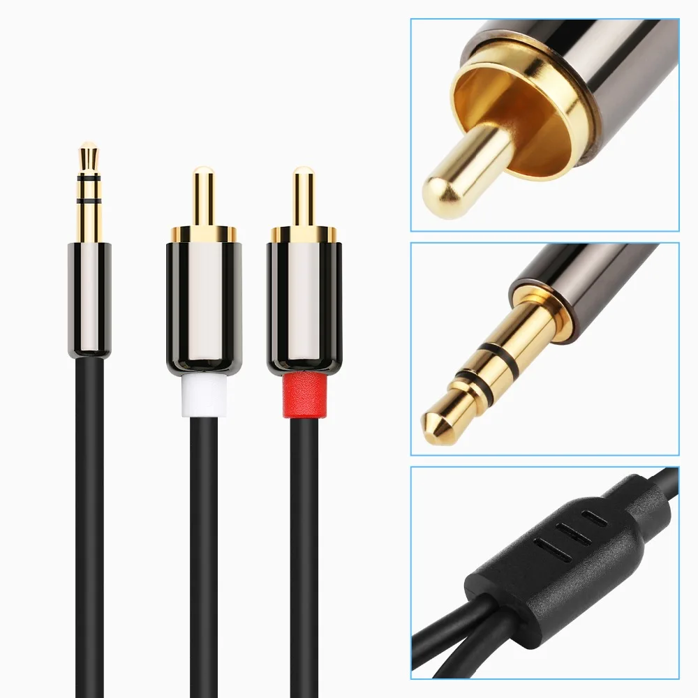 

100PCS/lot 3.5mm Jack to 2 RCA Aux Adapter Audio Stereo Cord Connector for Edifer Car Home Theater DVD VCD Cell Phone Headphones