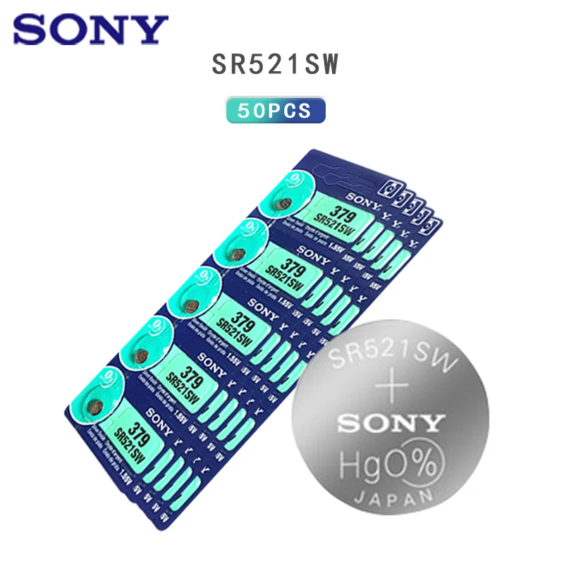 50 шт. Sony 100% оригинал 379 SR521SW D379 SR63 V379 AG0 часы батарея Кнопка монета ячейка Сделано в