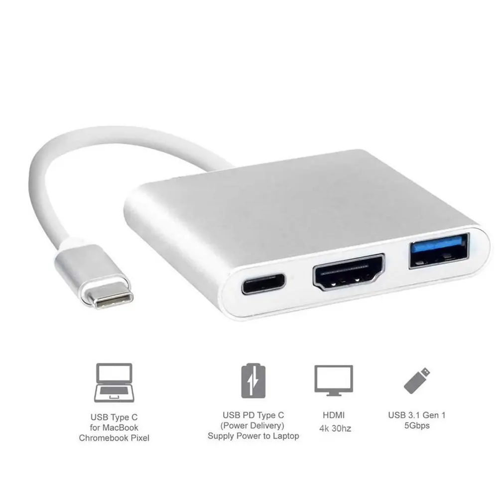 USB C к HDMI 3 в 1 кабель конвертер для Apple Macbook Thunderbolt type переключатель 4K концентратор