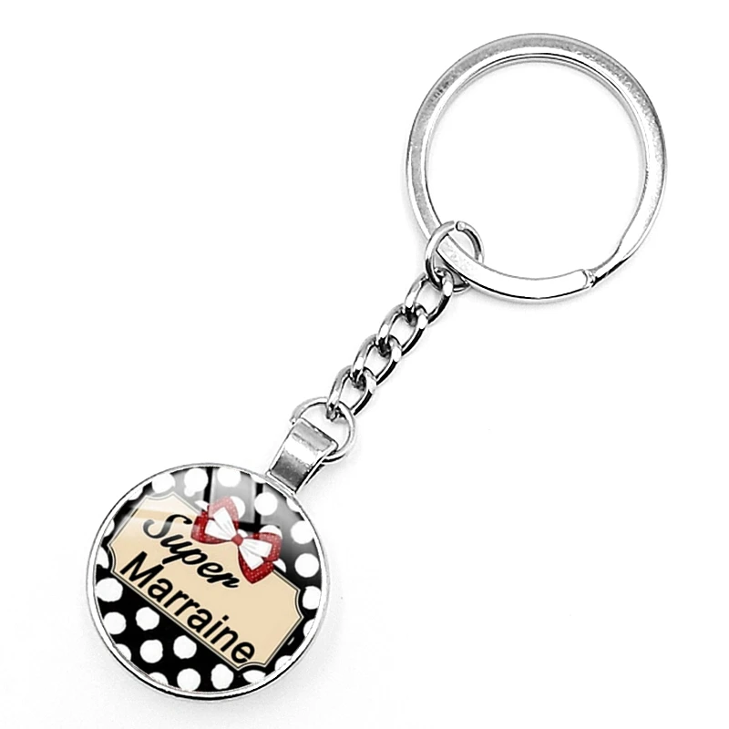 

2021 New Super Godmother Godfather Keychain Glass Convex Maman French Word Pendant Keychain Gift acrylic letter keychain