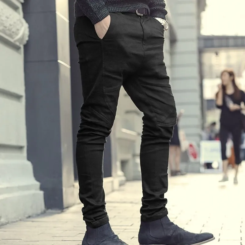 Spring 2020 Stretch Jeans Men Fashion Slim Fit Pencil Pants High Street Black Biker Cargo Casual Zipper Denim Trousers | Мужская одежда