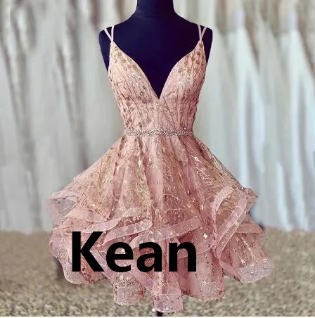 

Spaghetti Straps Homecoming Dresses Bodice Sweetheart Sequin Lace Ruffle Backless vetidos A-Line Elegant Cocktail Dresses