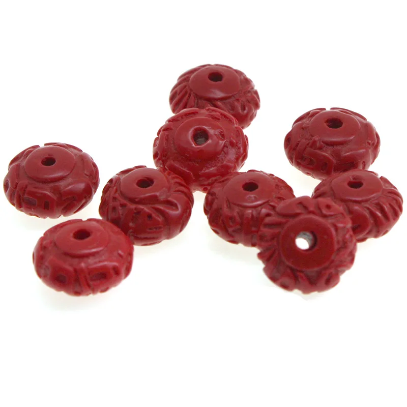

10pcs Carved Natural Cinnabar Red Beads Round Oval UFO Shape Loose Spacer Beads Bracelet Fit Diy Charm Beads For Jewelry Making