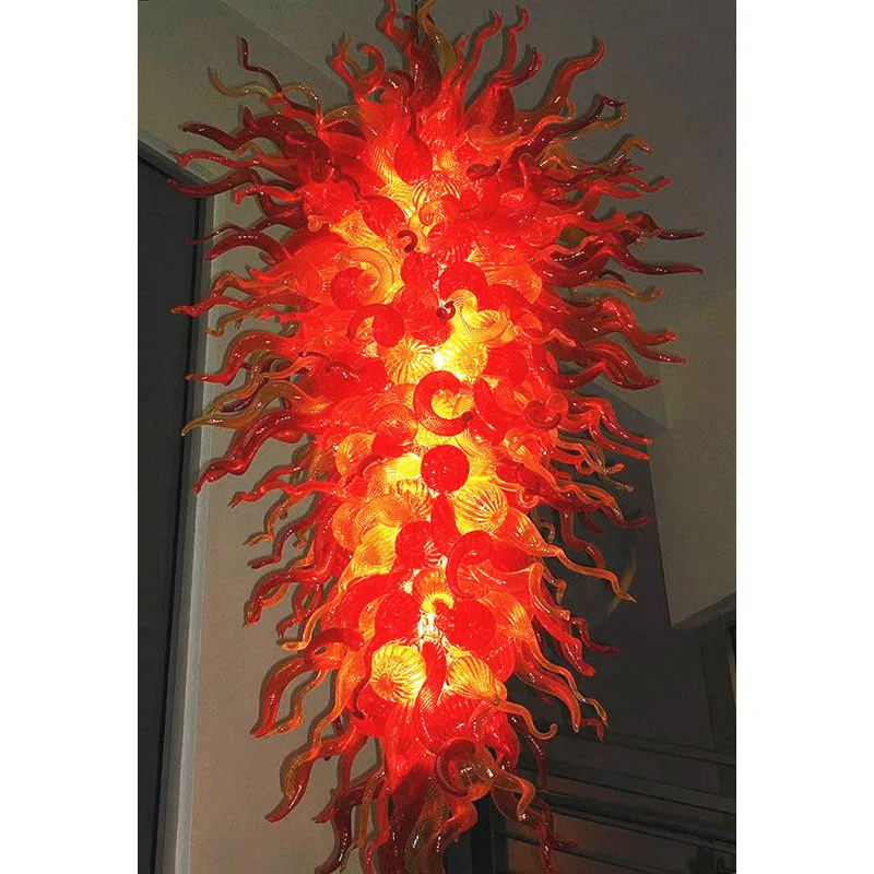 

Luxury Large Lobby Lamp Fire Color Beautiful LED Lights Murano Glass Chandeliers