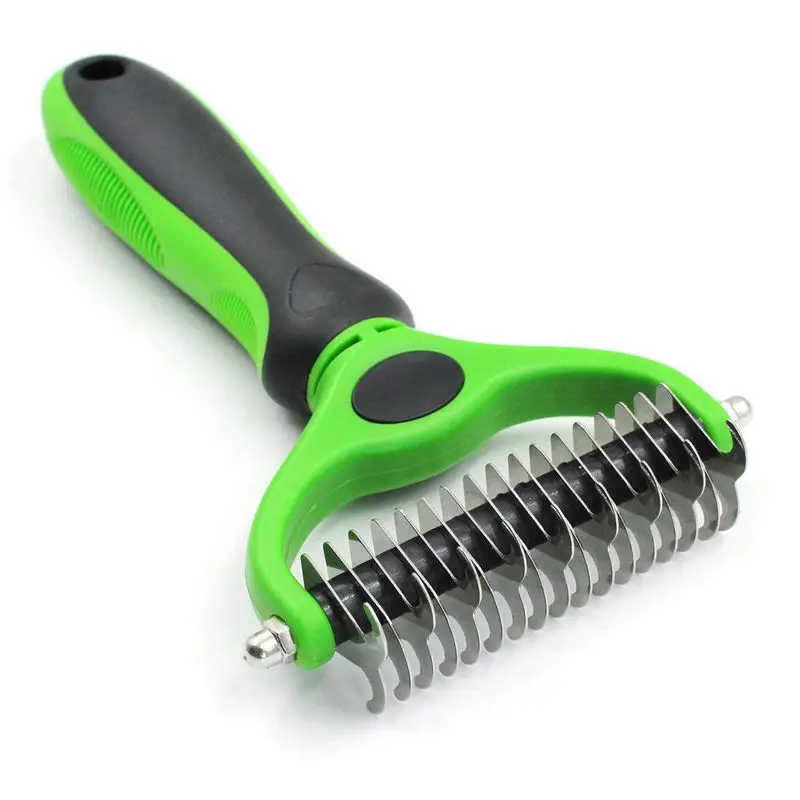 

Pet Dematting Comb with Dual Sided Rake for Dogs and Cats of Gently Removes Loose Undercoat Mats Tangles and Knots Comfortable M