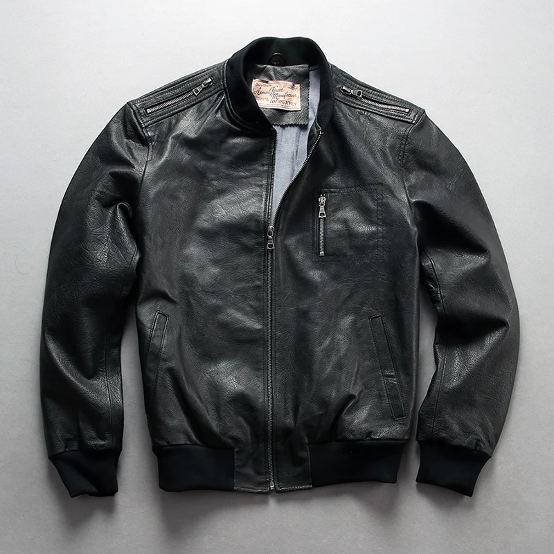 

fashion AVIREX FLY baseball jacket men real genuine leather jacket flight jacket men slim fit bomber jacket pilot coat