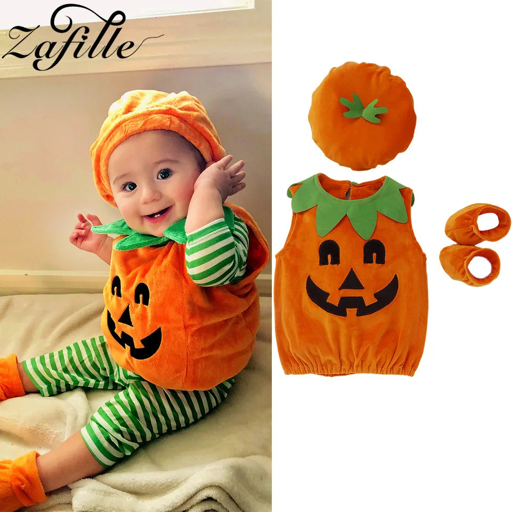 

ZAFILLE Baby Halloween Rompers Cute Pumpkin Bodysuit For Newborns With Hat Socks My First Halloween Costumes For Toddler Babies