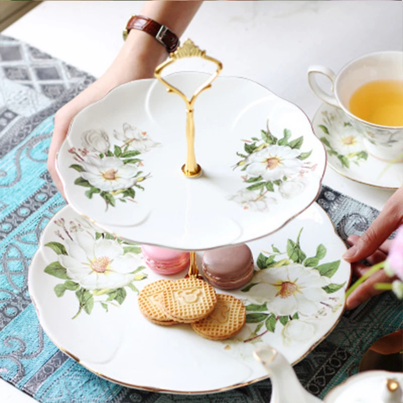 

Ceramic Fruit Plate Living Room Creative Home Modern Cake Double-Layer Plates Dried Fruit Afternoon Tea Dessert Tray and Dishes