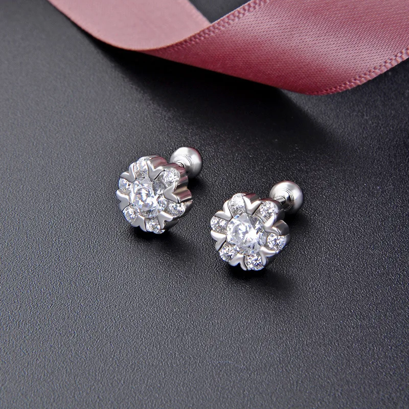 

S925 pure silver Zircon Earrings women's Korea simple ear jewelry wholesale