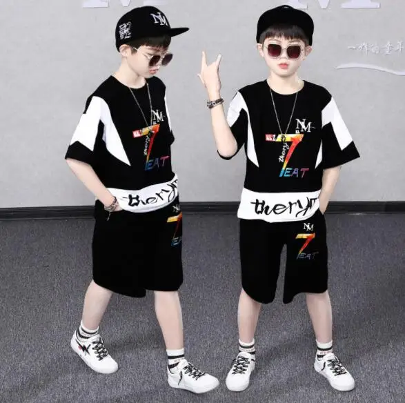 

Boys Clothes Tracksuit 2021 Summer Short Sleeve t shirt + Shorts Suits Kids Sport Clothes Teen Children Clothing Sets 3-14 Year