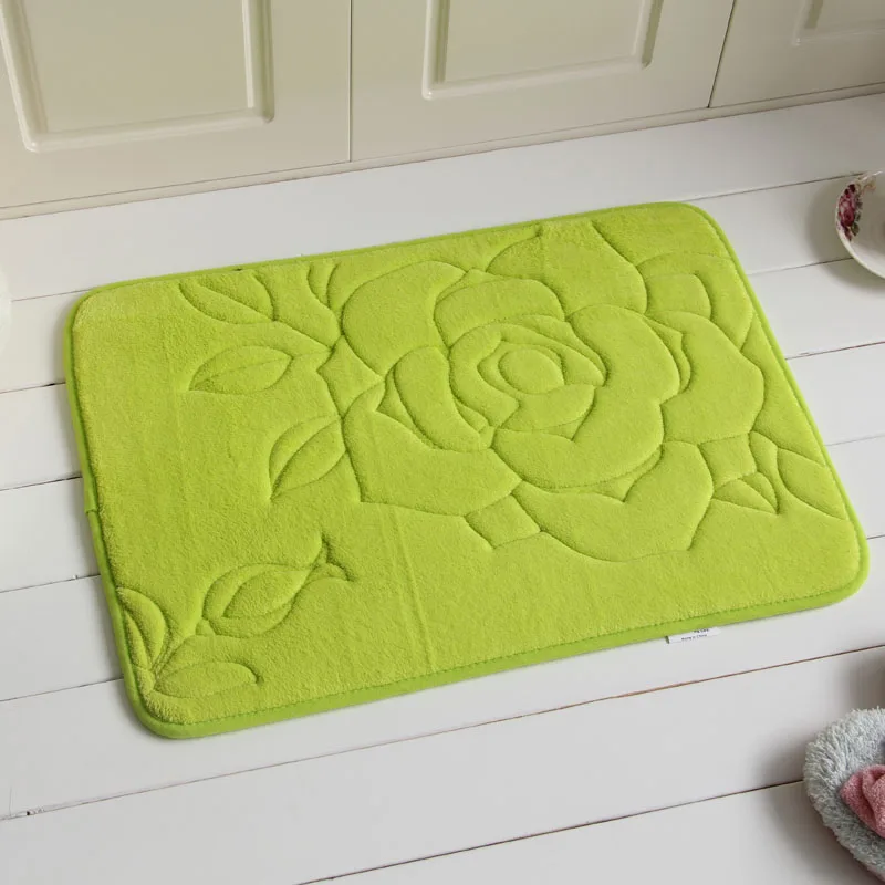 Yellow green Утолщенный напольный коврик ванной с эффектом памяти коврик для ванной водопоглощающий коврик для туалета нескользящий коврик с принтом розы коврик для медленного восстановления - Цвет: Yellow green