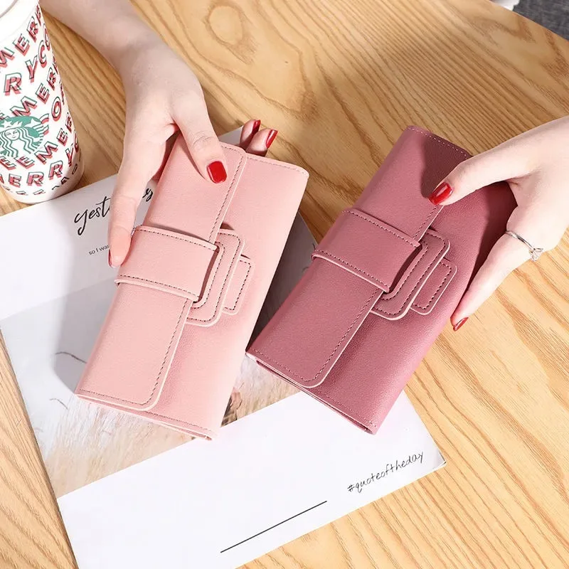 

2021 Credit card holder wallet women cute bags Pure color ultrathin large capacity purse women coin purses clutch bag carteira