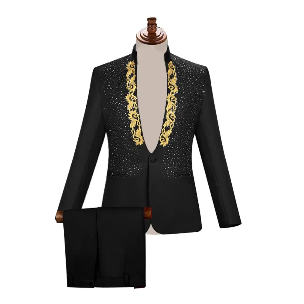 

Men Singer Stage Show Host Ceremonies Wedding Blazer Pants Two-piece chaqueta hombre traje Set Suit new