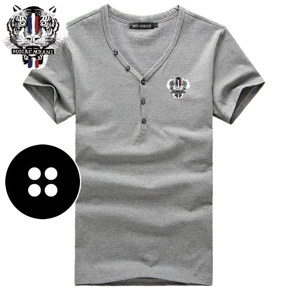 A66-Short-Gray Мужские облегающие футболки, летние хлопковые футболки, мужские повседневные майки, облегающие футболки с v-образным вырезом и пуговицами, футболки с коротким рукавом, большие размеры S-3XL - Цвет: A66-Short-Gray