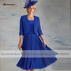 Королевский синий Элегантное свадебное платье матери с курткой Vestido Boda размера плюс женcкое вечернее Вечеринка платья по колено