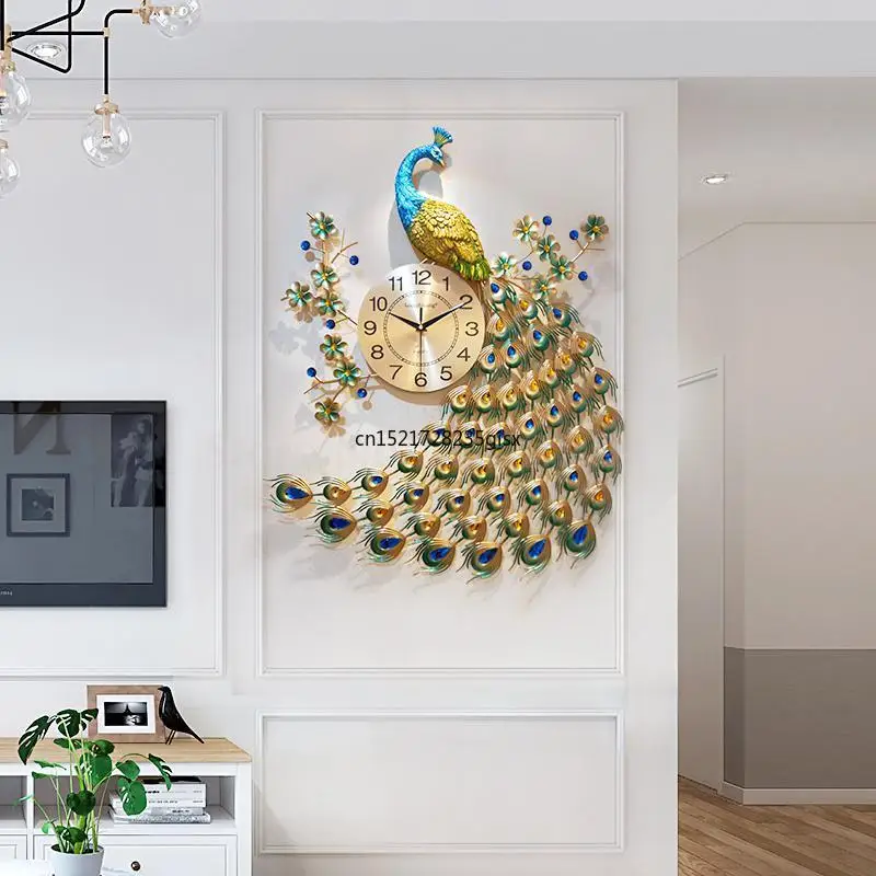 Часы стены живой павлин креативная мода комната простая атмосфера графика дом тихие кварцевые часы 20 дюймов.