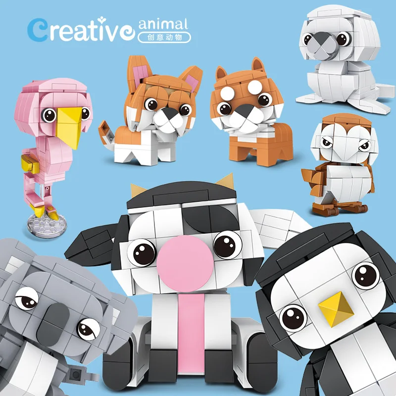 Строительные блоки фигурки животных пингвин корова сова коала фламинго корги