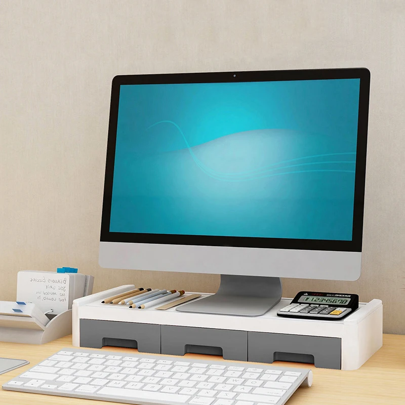 

Monitor Riser Stand Desk Shelf with Drawer Keyboard Storage Stylish Multifunctional Desktop Organizer Computer Tabletop