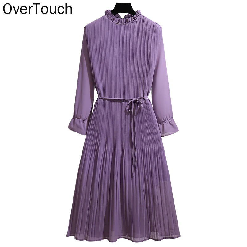 

2021 Summer Pleated Dress Women Plus Size Dress Chiffon Lady Solid Purple Vestidos Sundress Holiday Maxi Dress Oversized