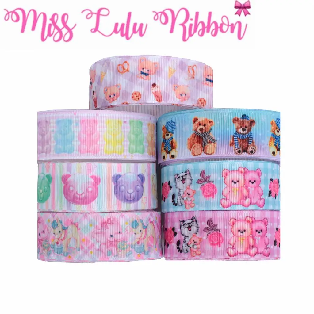 16 мм 75 мультфильм серии медведь Геометрическая проверка печатных Grosgrain/Foe ленты