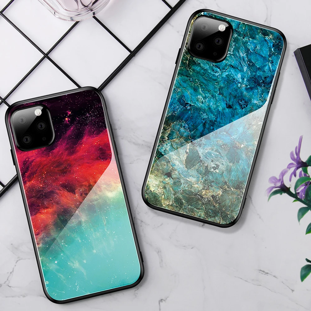 Роскошный градиентный чехол из закаленного стекла для iPhone 11 Pro Max Красочный