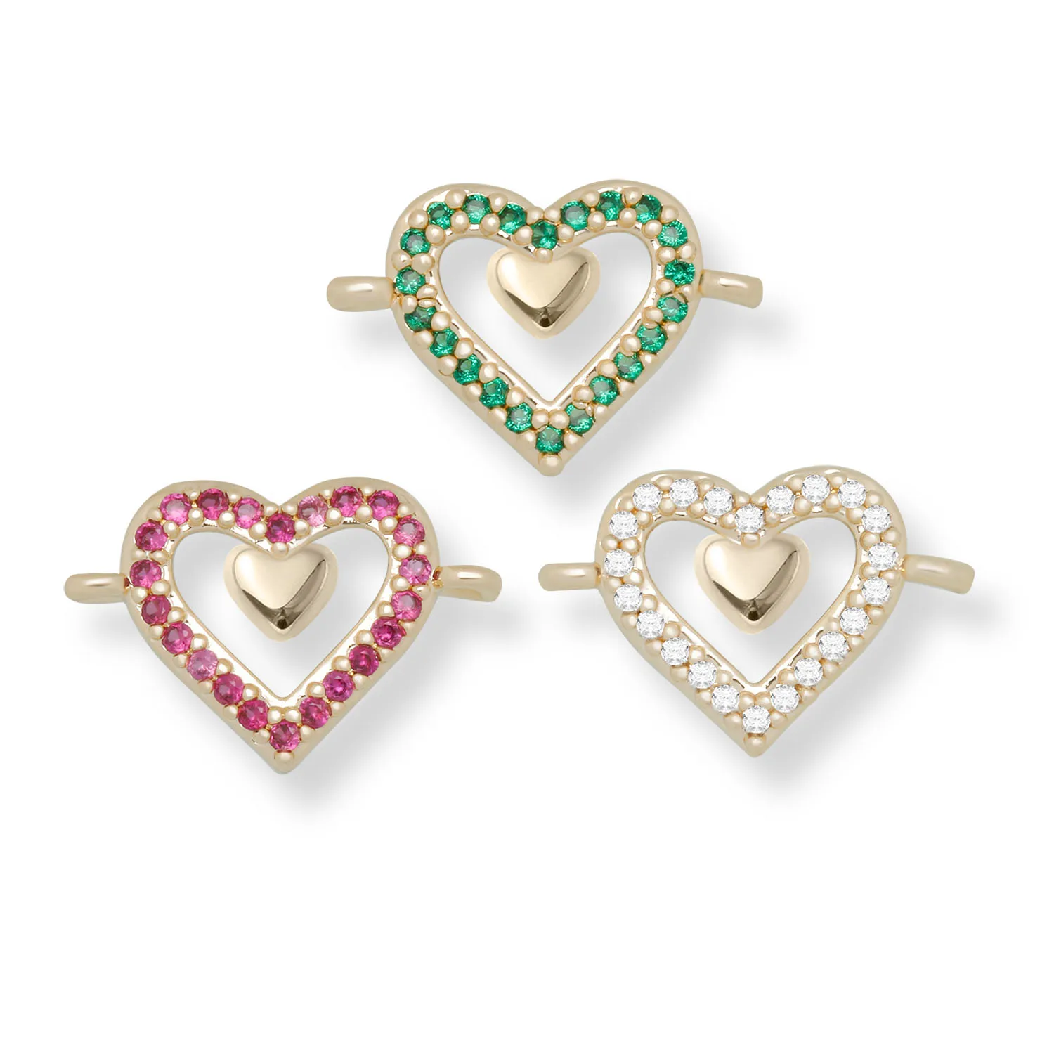 

AAA Cubic Zirconia Crystal KC Gold Plated Love Heart Charm For Bracelet Necklace Makings Green Purple White CZ Jewelry Findings