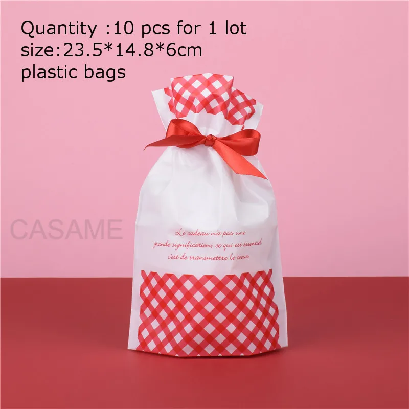 red ribbon 10pcs Свадебный подарок для гостей пакет сумки печенья пакет подарки на праздник Декор упаковочные бумажные пакеты - Цвет: red ribbon 10pcs