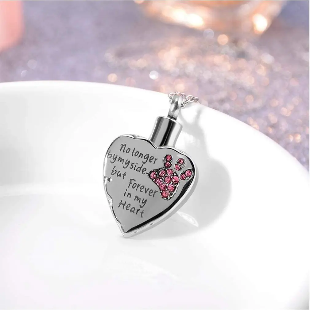 No Longer by My Side but Forever in Heart Cremation Jewelry for Ashes Stainless Steel Pet Paw Keepsake Memorial Urn Necklace | Дом и сад