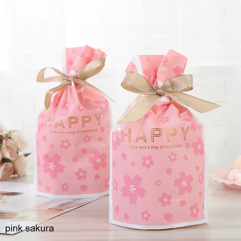 pink sakura 10 шт день рождения поставки пластиковые ленты еда пакет для печенья Свадебный декор Подарочный пакет подставка для печенья и снеков конфеты мешок - Цвет: pink sakura