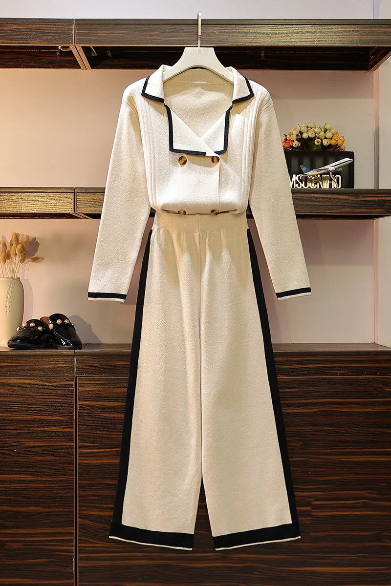 Large Size Women's Wear 2019 New Autumn And Winter Knitted Suit Two-piece Set Of Small Fragrance |