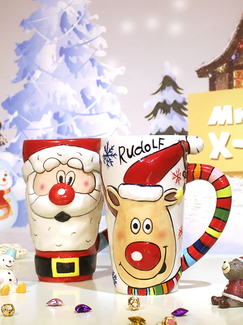 Тысячи ручной раскрашенные кружки Санта Клаус керамическая кружка с крышкой кружка для воды креативные рождественские подарки