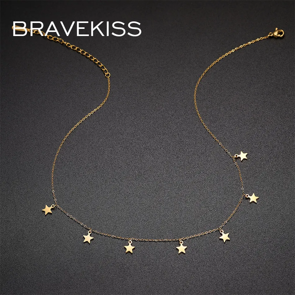 

BRAVEKISS 7 Stars Gold Fashion Stainless Steel Necklace Metal Necklaces Chain For Women High Quality Jewelry Accessoriess UN0385